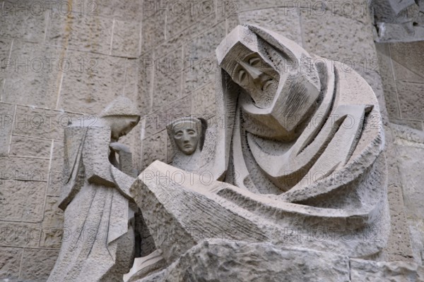 The sculptures on the Passion facade of Sagrada Familia in Barcelona, Spain