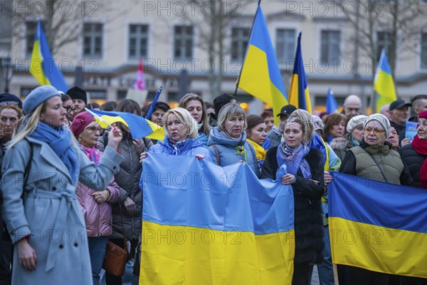 24 February marked the third anniversary of Russia's invasion of Ukraine. To mark the occasion, Ukrainian war refugees living in Dresden and their supporters demonstrated on the Neumarkt in front of the Church of Our Lady and then marched through the city centre, Dresden, Saxony, Germany