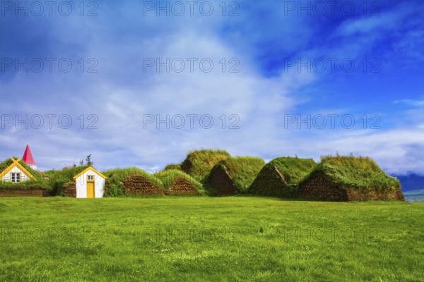 Backyard rural houses. The reconstituted village - Pioneer Museum - Viking. The village first settlers in Iceland