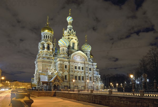 Illuminated Church Savior on Blood in St-Petersburg, Russia. Night view