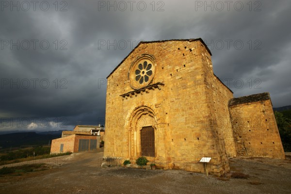 Romanesque church of Santa Maria, 11th century. Covet.Lleida.Pyrenean mountain range.Catalunya.Spain