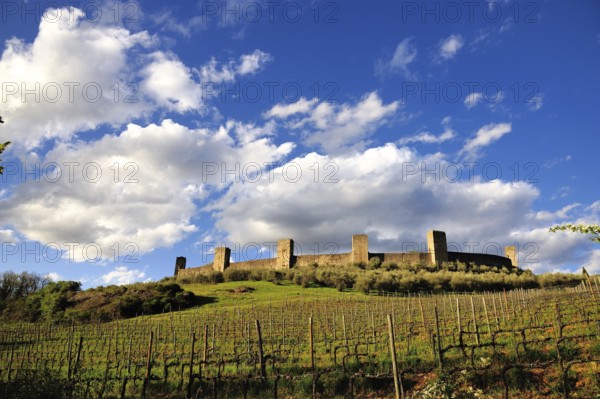 View of the walled city of Monterigioni in Tuscany, Italy