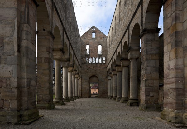 Paulinzella, monastery ruins. Main construction period 1105-24 since 16-17th century Ruin of central nave facing west with west gable and arcade gallery inside, St., Sankt, Saint