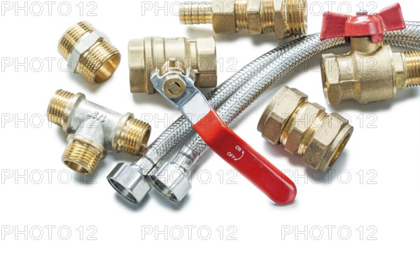 Plumbing fixtures pipe fittings isolated on white