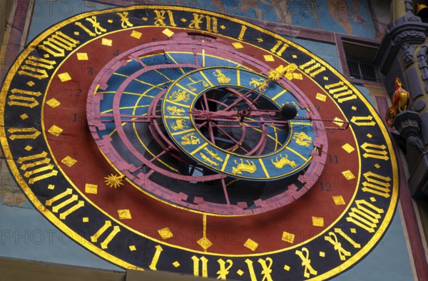 The Astronomical Clocks on The Clock Tower (Zytgloggethe) on the Main Street in Old Town in City of Bern, Canton Bern, Switzerland.