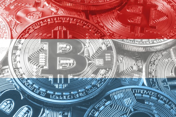 Luxembourg bitcoin flag, national flag cryptocurrency concept black background