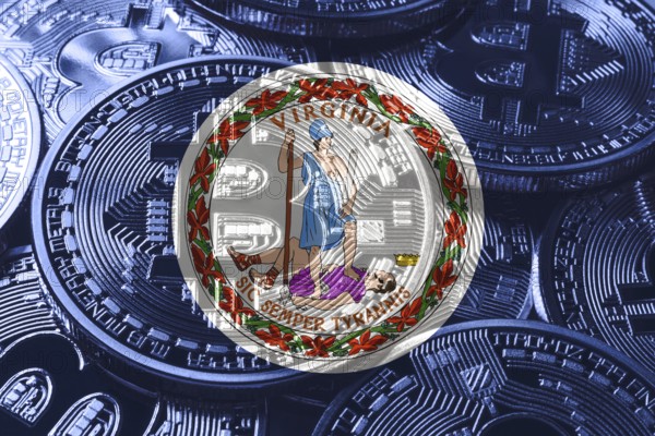 Virginia bitcoin flag, Virginia cryptocurrency concept background