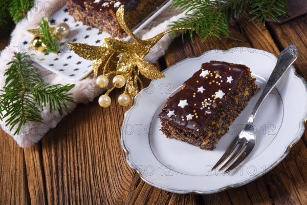 Christmas poppy seed cake with chocolate