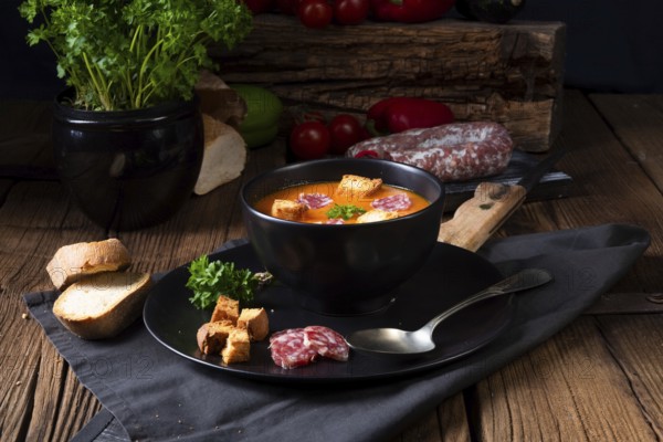Ungarische Paprikacremesuppe mit würziger Wurst