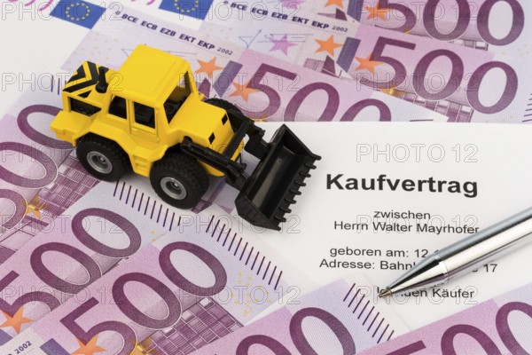 The purchase contract for a new excavator. With euro money and biros Austria