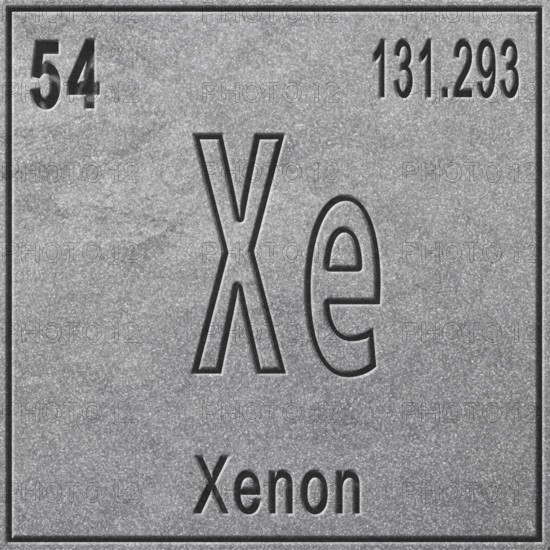 Xenon chemical element, Sign with atomic number and atomic weight, Periodic Table Element, silver background