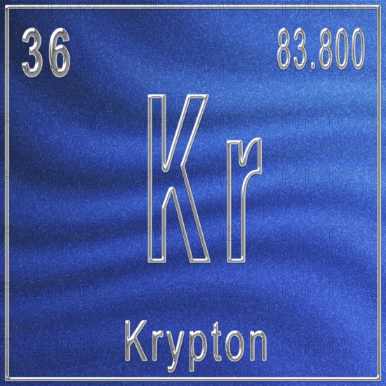 Krypton chemical element, Sign with atomic number and atomic weight, Periodic Table Element