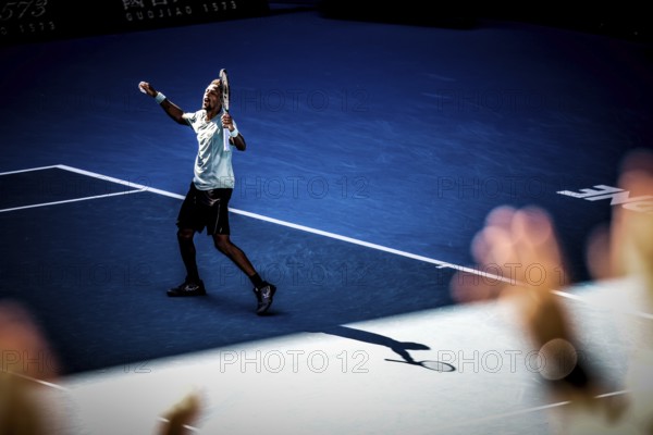 MELBOURNE, AUSTRALIA - JANUARY 18: Gael Monfils of France celebrates beating Taylor Fritz of USA on day seven of the 2025 Australian Open at Melbourne Park on January 18, 2025 in Melbourne, Australia