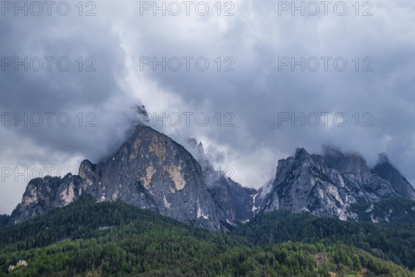 Panoramic view of Mount Sciliar on the Seiser Alm in the Dolomites in South Tyrol, Italy