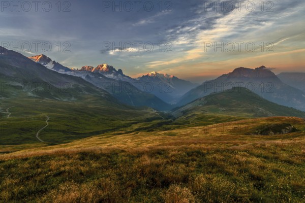 View of the Mont Blanc massif in autumn from La Bolme