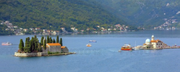 Perast, Montenegro Church of Our Lady of the Rocks and Island of Saint George, Bay of Kotor banner