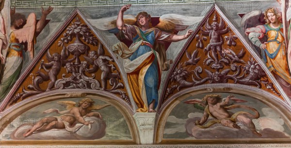 ORTA SAN GIULIO, ITALY, MAY 29, 2019 : interiors decors and frescoes of chapel in Sacro monte di Orta, may 29, 2019, in Orta san Giulio, italy