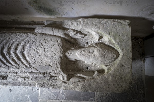 Medieval tomb effigie, Kilfenora Medieval Cathedral (Saint Fachtnanrsquo), The Burren, County Clare, Ireland, United Kingdom
