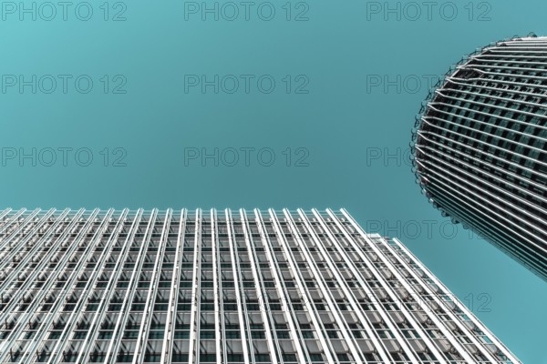 Madrid, Spain, 30 August 2020: Modern Office Buildings in AZCA Financial District. Torre Europa and Merlin Properties buildings
