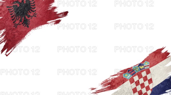 Flags of Albania and Croatia on white background