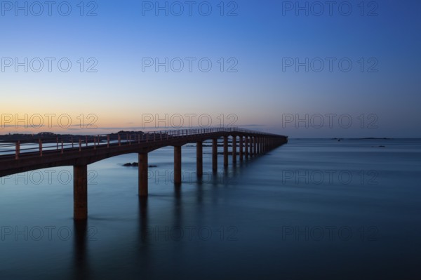 Bridge to Ferry to Ile de Batz, Roscoff, Brittany.This bridge is used during the low tide.The bridge is 600 meters long