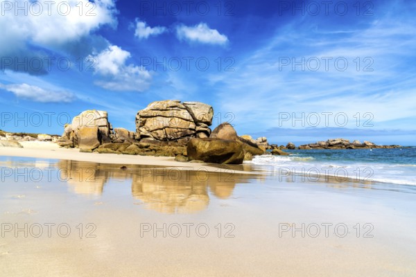 Scenic view of rocks formations in the beach of Kerlouan, Finistere, Brittany, France