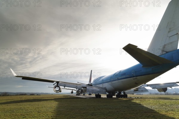 ENSCHEDE, NETHERLANDS, FEBRUARY 3, 2018: Two commercial passenger airplanes to be dismantled on a former military airfield
