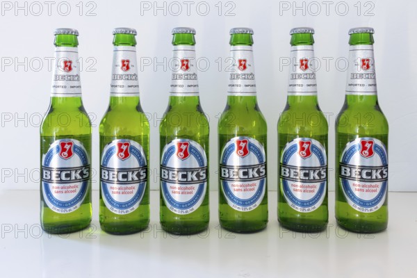 Calgary, Alberta, Canada. May 31, 2024. Several Beck's Non-Alcoholic Beer bottles