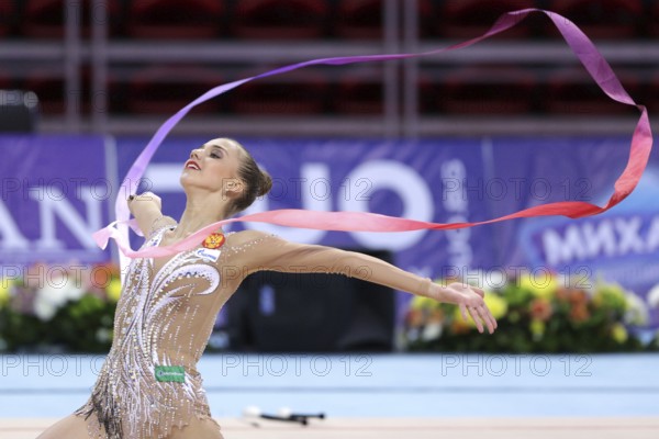 Sofia, Bulgaria - 6 May, 2017: Karina Kuznetsova from Russia performs during Rhythmic Gymnastics World Cup Sofia 2017. Individual tournament