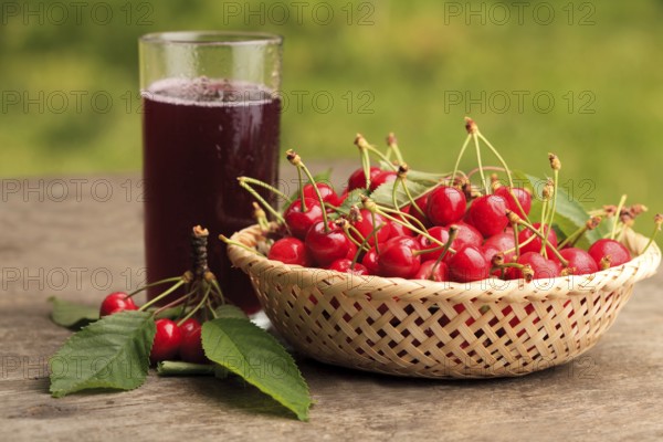 Sweet cherries in basket outdoor