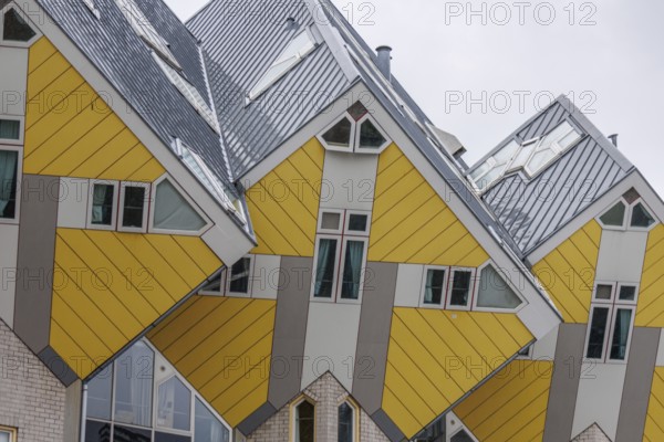 Cube houses in modern architectural style with striking yellow and grey facades, rotterdam, the netherlands