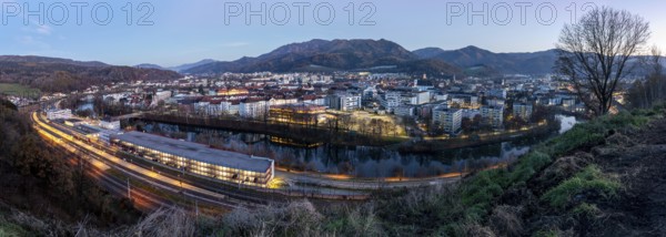 Evening mood, view of the city of Leoben, panoramic view, Leoben, Styria, Austria