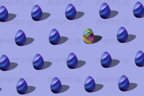 Luxury Easter egg pattern made, Trendy Easter egg pattern made, Violet and blue glitter, Minimal Easter concept