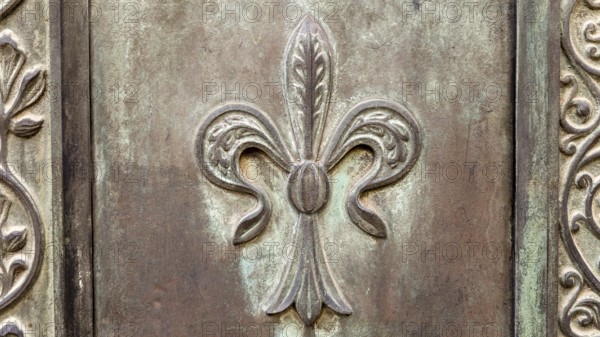 Close up of rustic old door in Spoleto, Italy