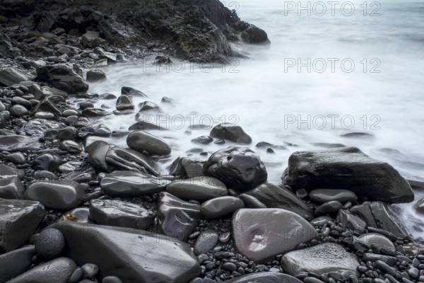 Time exposure of stony beach at Hellnar, Snaefellsnes National Park, Iceland