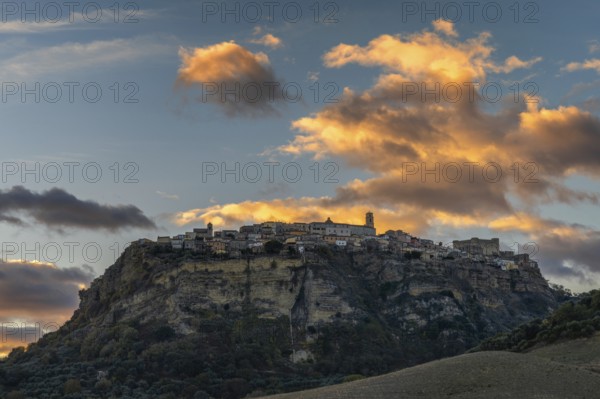 Santa Severina, Italy, 6 December, 2023: view of the hilltop village of Santa Severina in Calabria at sunrise