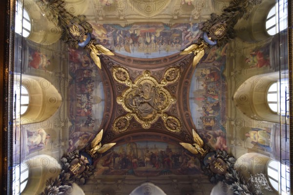 Paintings on the ceiling of Louvre Museum in Paris, France