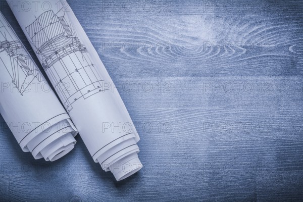 Copyspace image white rolled blueprints