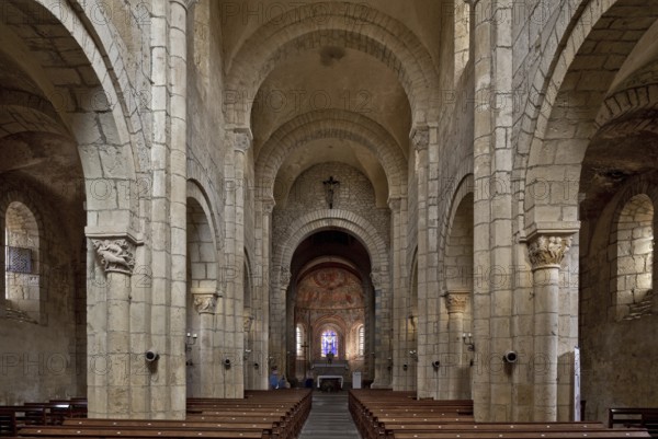 Anzy-le-Duc Burgundy priory church built 11-12 c. Interior view to the choir, St., Saint, Saint