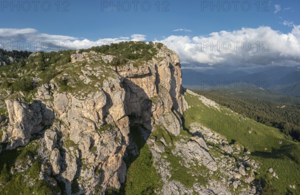 Aerial summer landscape with cliff plateau in Caucasus Mountains, Russia