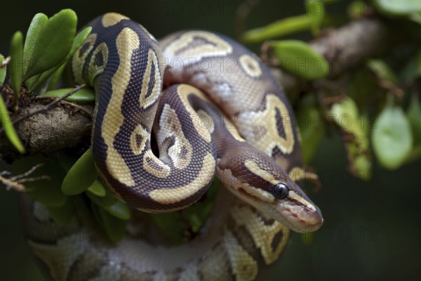 Ball python on a tree