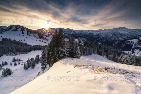 Sunrise in winter Alps, Bavaria, Germany