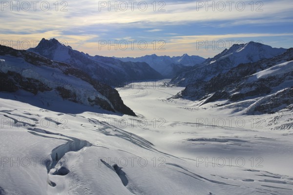 Aletsch glacier and mountains. View from Jungfraujoch, Switzerland