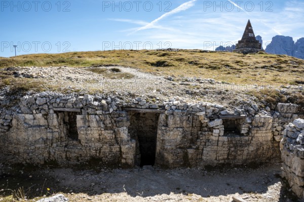 Remains of military baracks on Mount Piano in the Dolomite Alps, built during the First World War, South Tirol