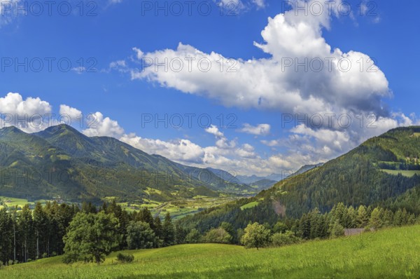 Landscape of valley in Alps mountains in central Styria, Austria