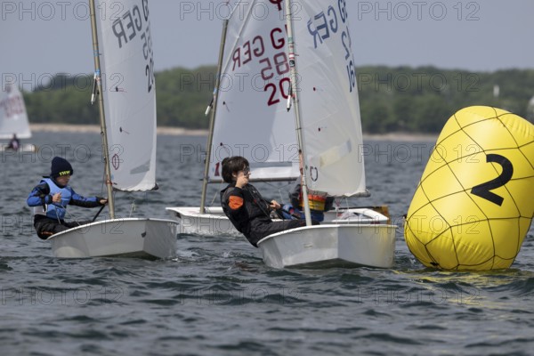 Andreas Dick, Olympic Centre - Schilksee, Kiel, Schleswig Holstein, Pascal KRAWEZ from SV03/BYC #GER1642, Golden Opti 2025 on 24.05.2025 at the Olympic Centre, Schilksee in Kiel Germany