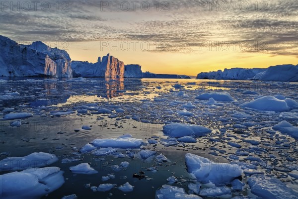 Greenland Ilulissat glaciers at fjord Disco Bay West Greenland