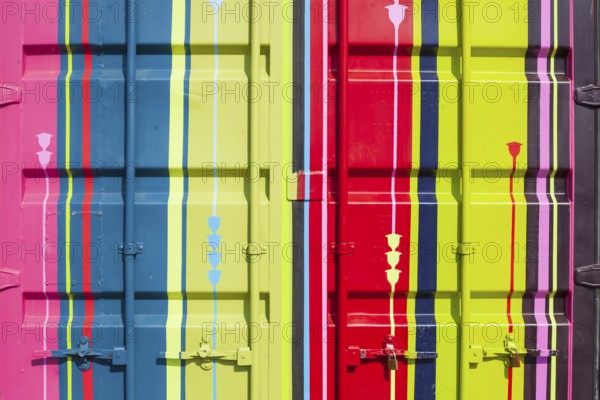 Colourful freight containers in Bremen's Überseestadt district, Bremen, Germany