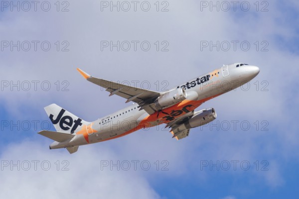 MELBOURNE, AUSTRALIA - SEPTEMBER 07, 2024: A Jetstar Airbus A320-232 takes off from Melbourne on September 7th 2024