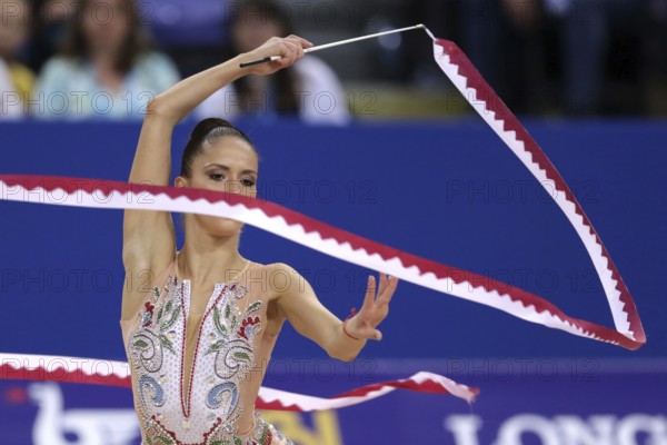 Sofia, Bulgaria - 14 September, 2018: Neviana VLADINOVA from Bulgaria performs with ribbon during The 2018 Rhythmic Gymnastics World Championships. Individual tournament